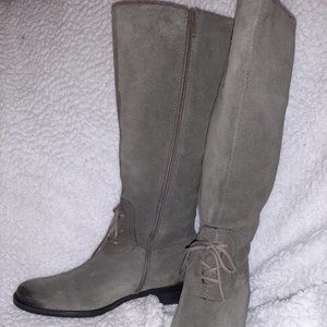 GENTLY WORN J-JILL BROWN SUEDE WOMENS 8 M LOW HEEL KNEE HIGH ZIP BOOTS, 1 1/4-IN